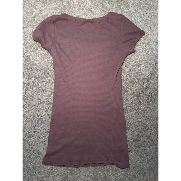 Size Medium Y2K Style Brown Ribbed Shirt - Picture 2 of 2